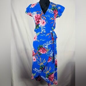 Scobe Floral Wrap Dress in Royal Blue